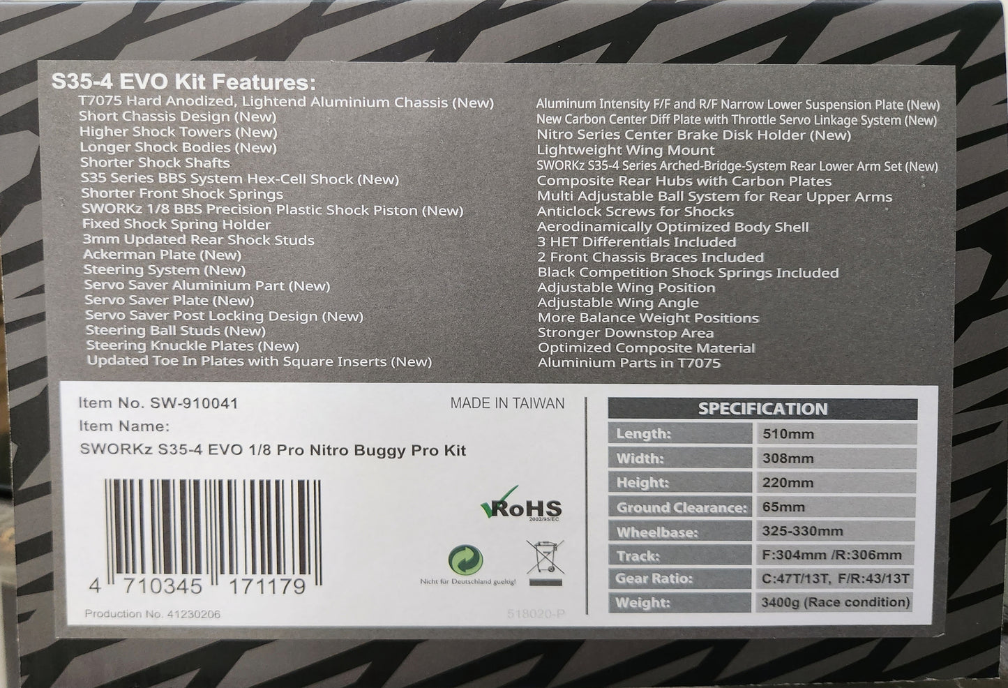 Sworkz S35-4 Evo 1/8 Pro nitro Buggy Pro Kit