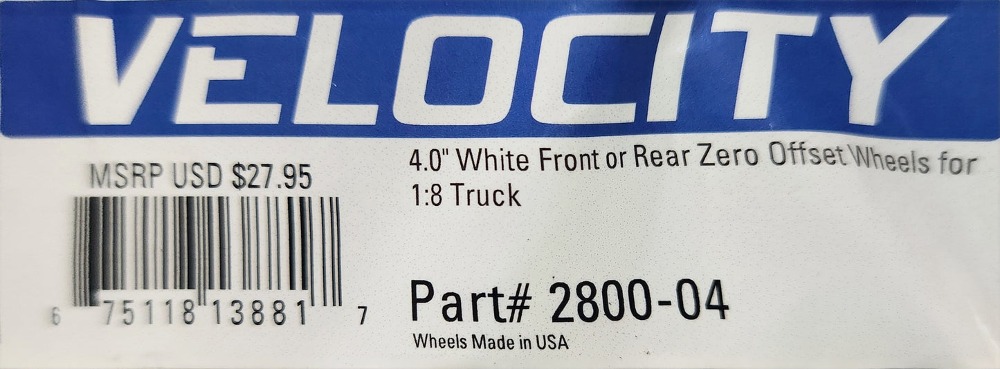 Proline Velocity 4.0" White Front or Rear Zero Offset Wheels for 1:8 Truck