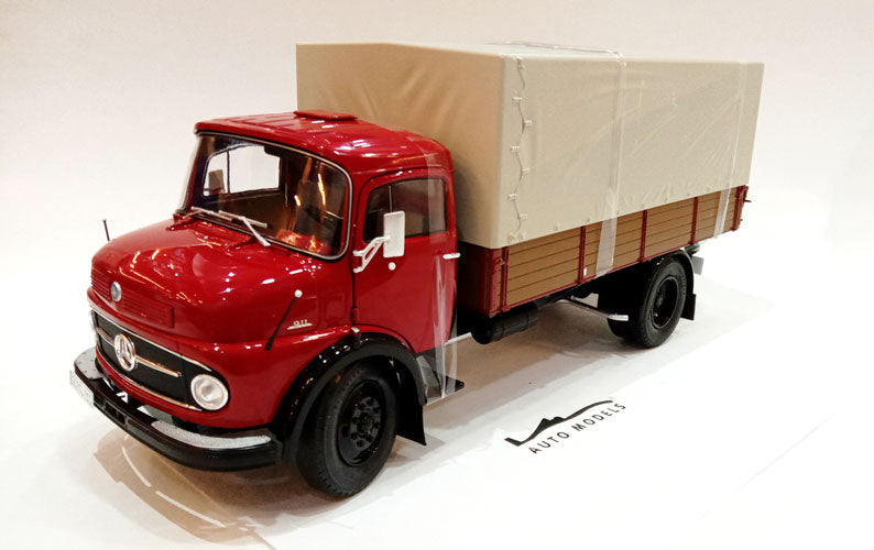 Schuco Mercedes Benz L911 Flatbed Truck with Cover Ruby Red