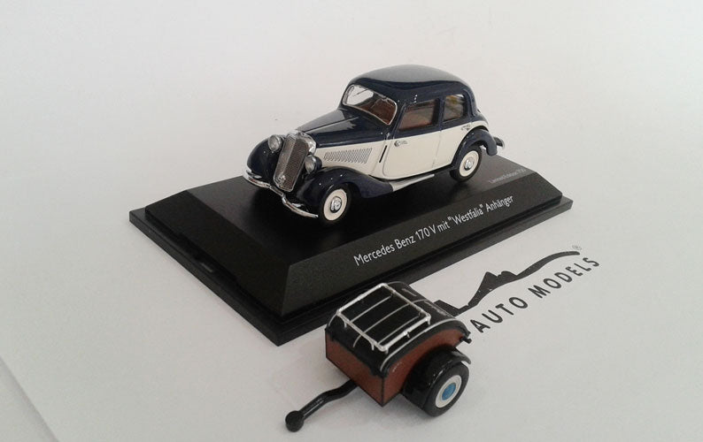 Schuco Mercedes Benz 170V Westfalia with Trailer Blue Cream