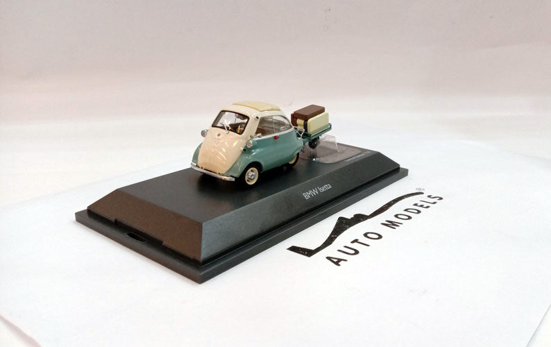 Schuco BMW Isetta with Trailler & Luggage Auto Porter Light Green White