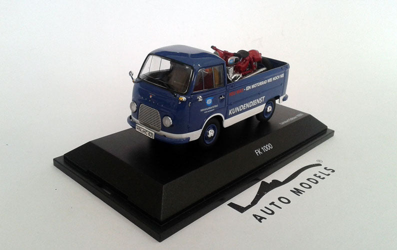 Schuco Ford England FK1000 Kundendienst with NSU Max Motorcycle Blue