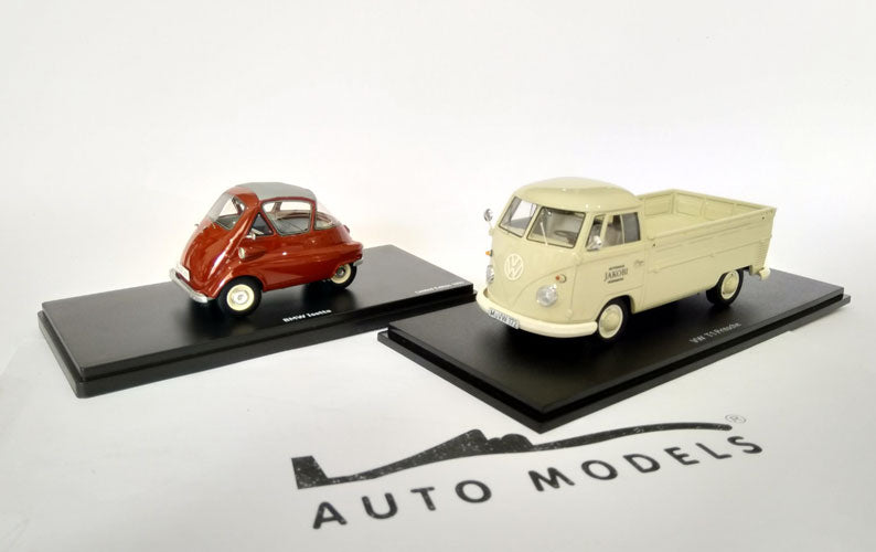 Schuco Volkswagen T1b Flatbed Truck with BMW Isetta Standard Car Beige Red