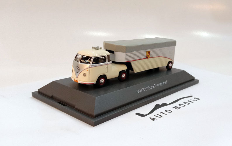 Schuco Volkswagen T1b Continental Motors Porsche Car Transporter 1962 Cream Silver