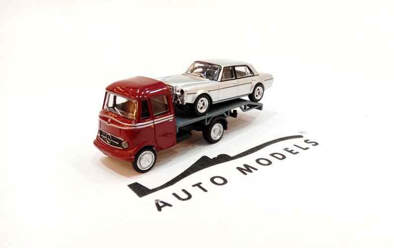 Schuco Mercedes Benz L319 Soccorso Stradale - Carro Attrezzi - Wrecker Road Service 1961 + S-Class 300SEL 6.3 (W109) 1969 Red Silver