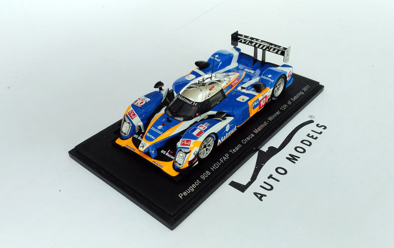 Spark Model Peugeot 908 HDI-FAP N.10 Winner 12h Sebring 2011 N.Lapierre-L.Duval-O.Panis Light Blue