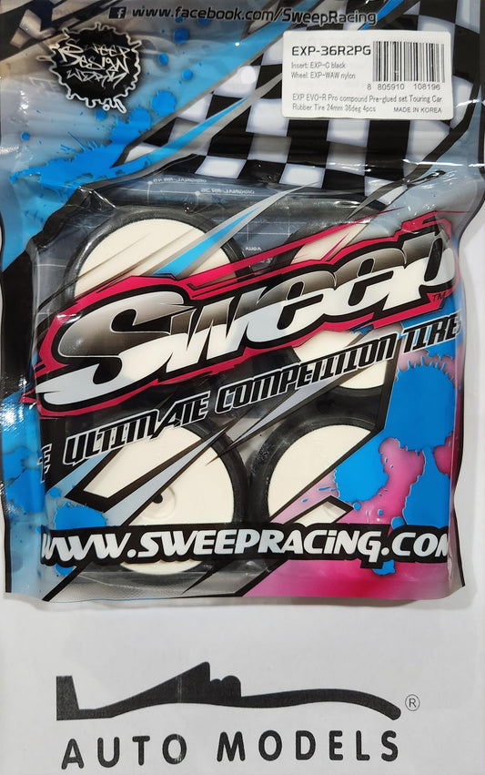 Sweep Racing EXP EVO-R Pro compound Pre-Glued Set Touring Car Rubber Tires 24mm 36deg