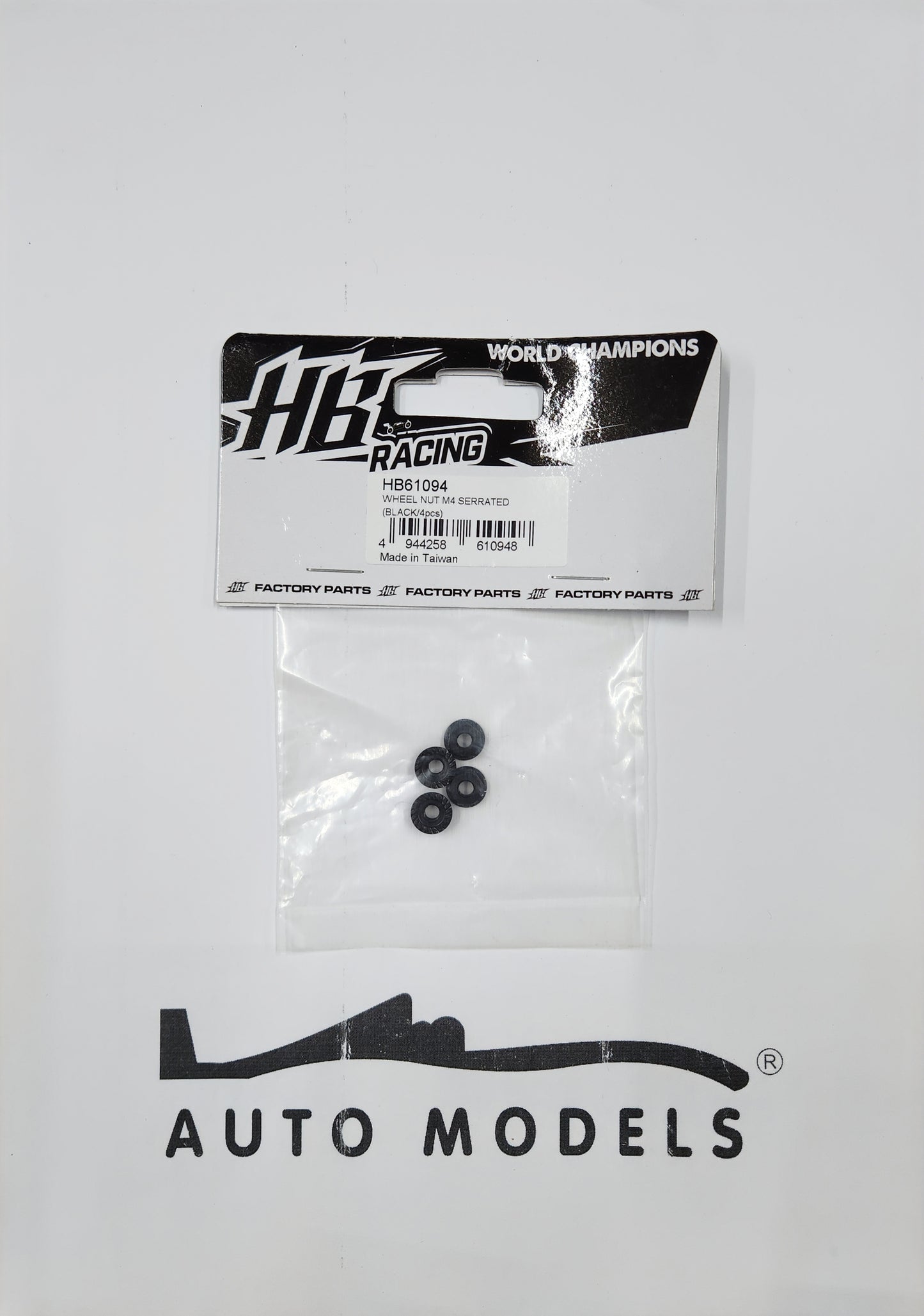 HB Racing Wheel Nut M4 Serrated (Black/4pcs)