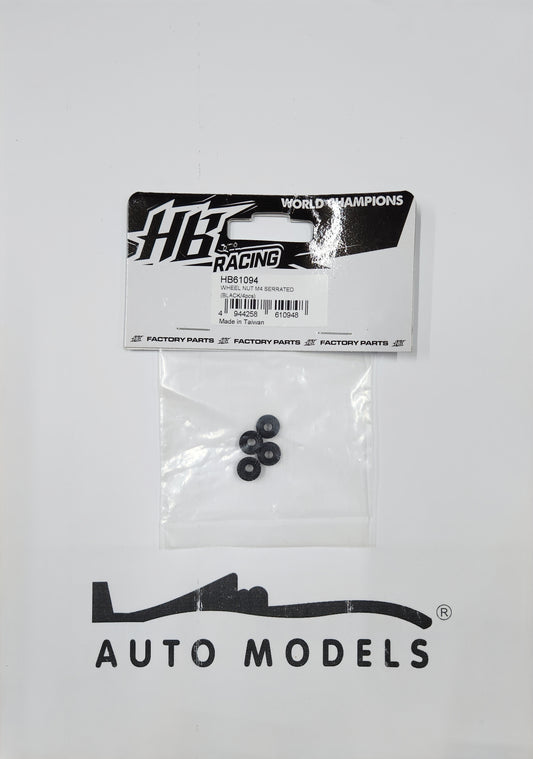 HB Racing Wheel Nut M4 Serrated (Black/4pcs)
