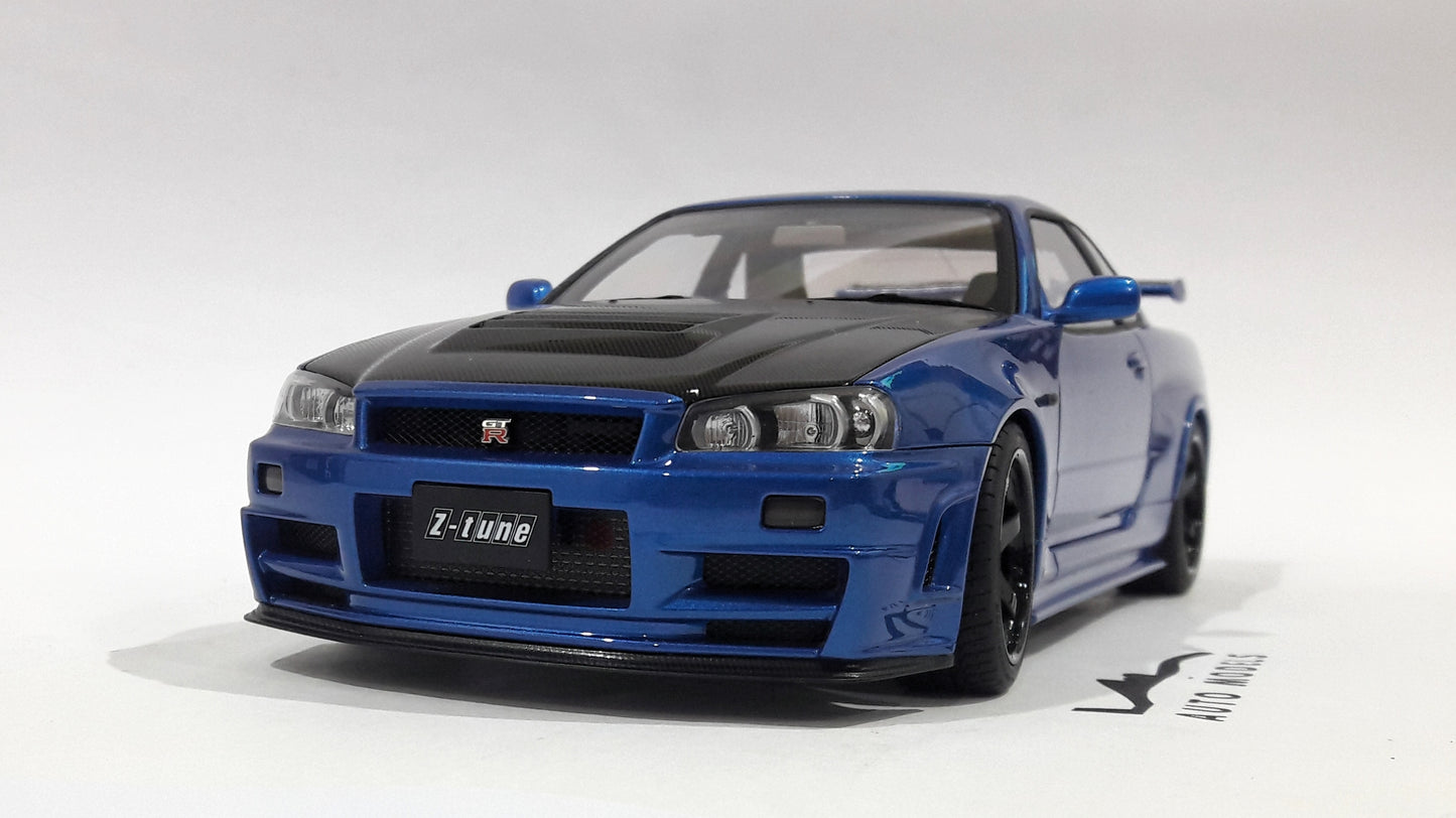 AutoArt Nissan Nismo R34 GT-R Z Tune Bayside Blue Carbon Bonnet