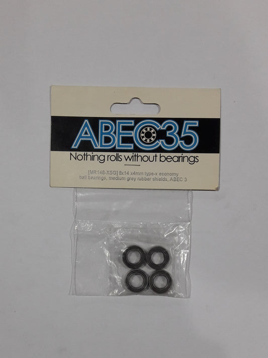 ABEC35 Bearing 8x14x4mm Type-X Economy Medium Grey Rubber Shields, ABEC 3