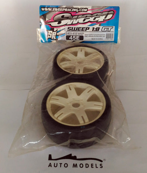 Sweep Racing 1/8 Exp GT Racing Slick Glued Tires 45Deg W/Bel (6ix Pak White Wheel) 2pcs