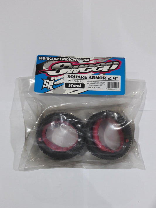 Sweep Racing SQUARE ARMOR 2.4" Rear Red (Soft) 1:10 Buggy Off Road Tires/Closed cell insert 2pcs
