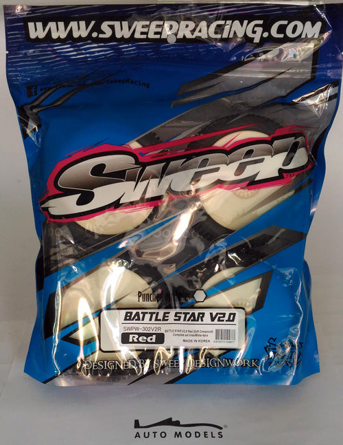 Sweep Racing Battle Star v2.0 Red (Sof) Complete Set Tires /White 4pcs