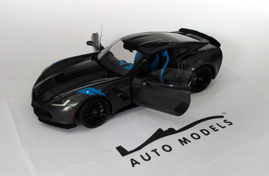 Autoart Chevrolet Corvette Grand Sport Watkins Glen Grey / Black Stripes Blue Fender Dark Grey