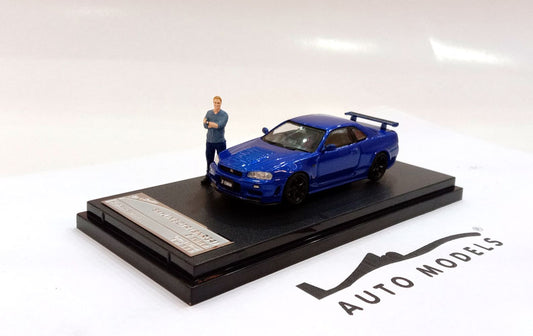 Stance Hunters Nissan Skyline GT-R (R34) Z-Tune Blue with Figure