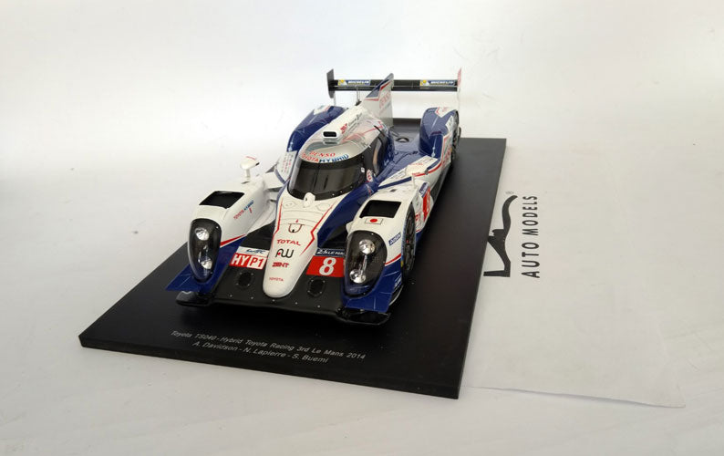 Spark Model Toyota TS040 3.7L V8 Hybrid Team Toyota Racing N.8 3rd 24h Le Mans 2014 A. Davidson - S. Buemi - N. Lapierre White Blue