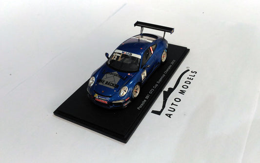 Spark Model Porsche 911 991 GT3 Cup N.2 Winner Super Cup 2013 N. Thiim Blue Metallic